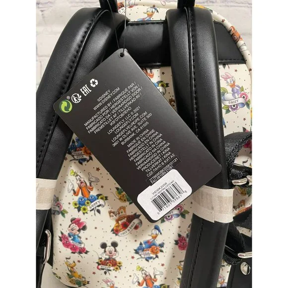 Loungefly Disney Mickey And Friends Tattoo Mini Backpack White Black Bag NEW - Picture 8 of 11